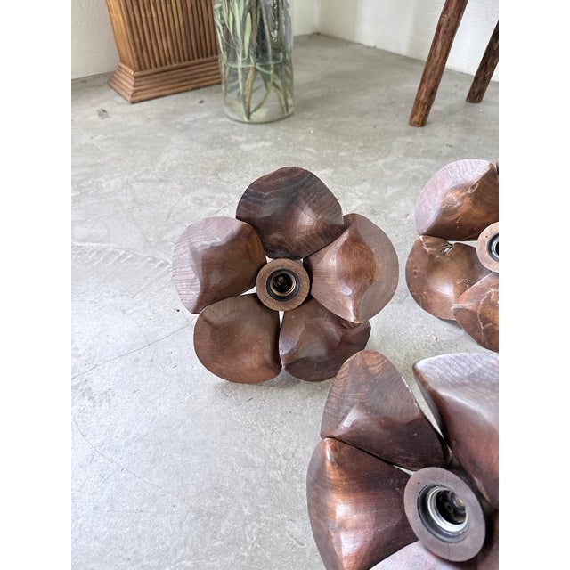 Wooden Flower Wall Sconces, 1970s, Set of 4 For Sale - Image 4 of 18