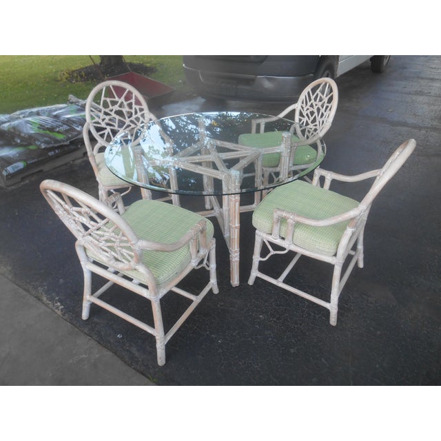 Organic Modern Palm Beach MCM Hollywood Regency Coastal rattan dining set. Bring timeless Palm Beach charm to your home...