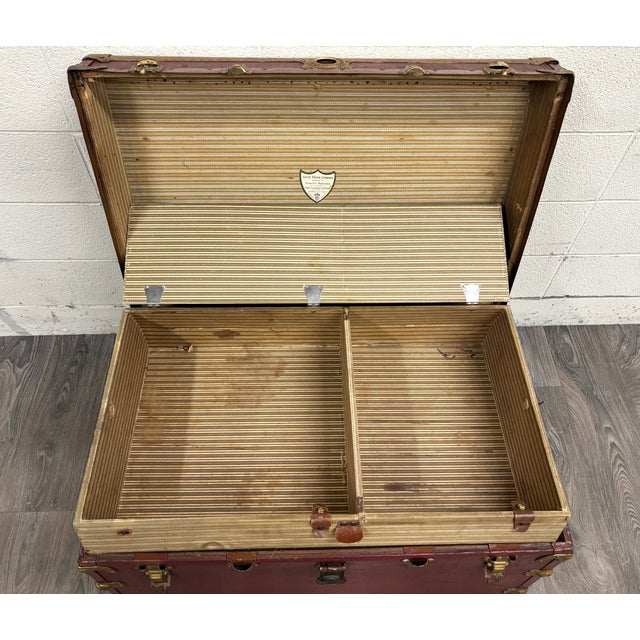 Vintage Luce Trunk Company Kansas City Flat Top Steamer Trunk For Sale - Image 10 of 18