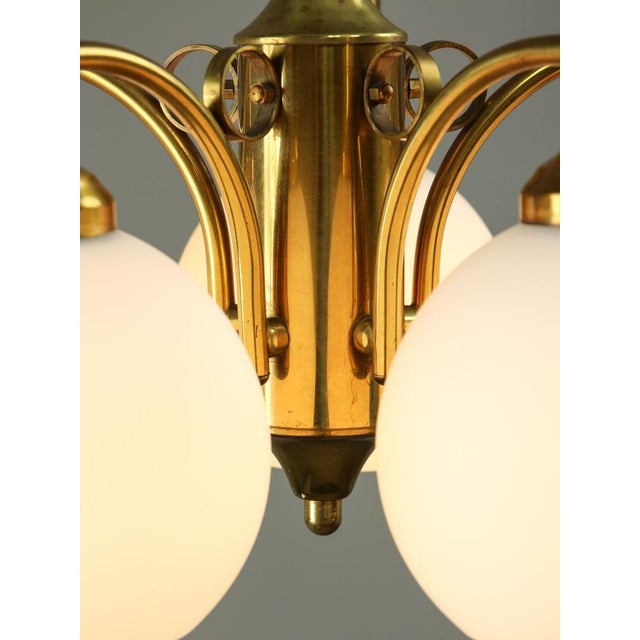 Metal Mid-Century Italian Brass and Opaline Chandelier For Sale - Image 7 of 17