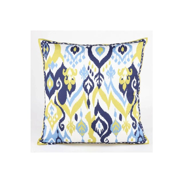 Boho Chic Silk Ikat Ivory Blue Cushion Pillow - a Pair For Sale In New York - Image 6 of 7
