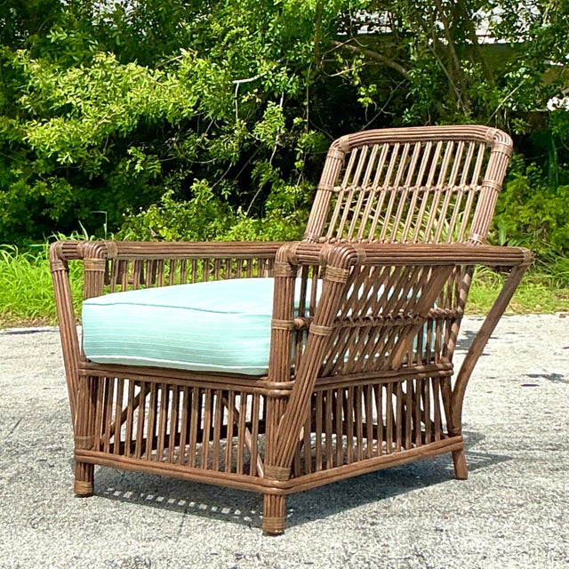 Vintage Coastal Palecek President’s Stick Rattan Lounge Chair For Sale In West Palm - Image 6 of 9