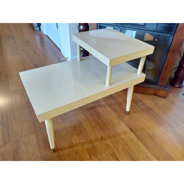 Mid-Century Modern Vintage 1950's Mid Century 2 Tier Blonde Step Table With Laminated Top For Sale - Image 3 of 5