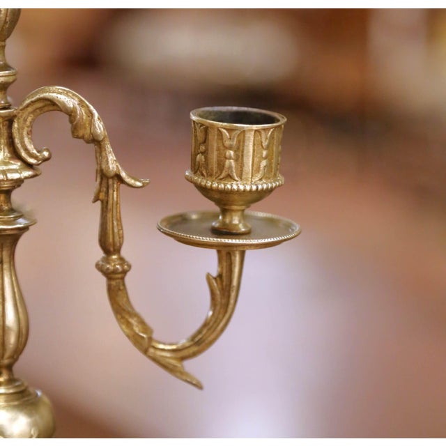Pair of 19th Century French Louis XVI Style Bronze Four-Light Candelabras For Sale - Image 9 of 12