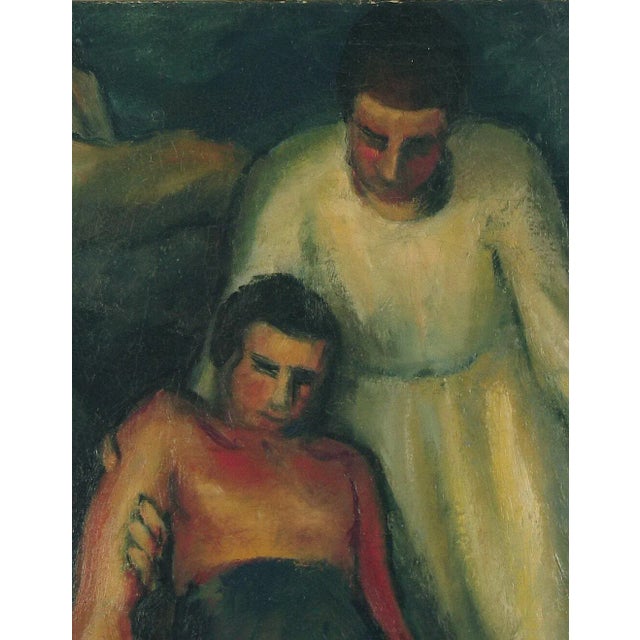 Robert Pernin, a Lyonnaise painter best known for his Modernist paintings, created this poignant, probably 1940s image of...