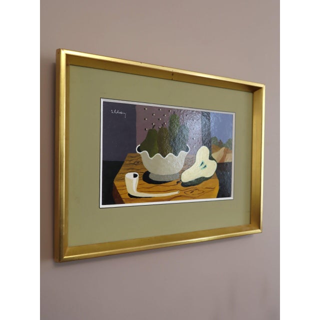 Mid-Century Modern Mid Century Modern 'Tabletop With Pears' Vintage Original Still Life Tempera Painting by Swedish Artist Eric Cederberg (1897-1984), Framed For Sale - Image 3 of 12