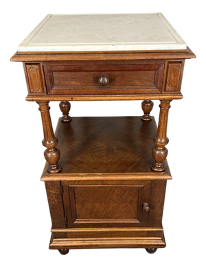 Antique French Walnut Bedside Table with Marble Top