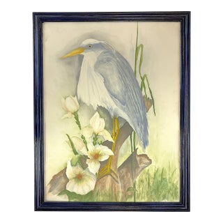 Signed and Framed Original Watercolor Painting of 'A White Heron' by Joan Porter C1997 For Sale