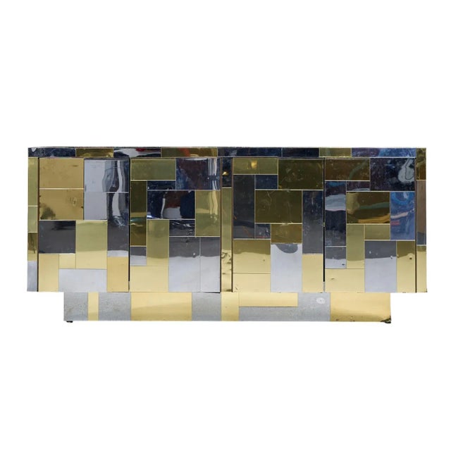 Paul Evans Cityscape Mid Century Chrome and Brass Cabinet Credenza This credenza measures: 72 wide x 22 deep x 32 inches...