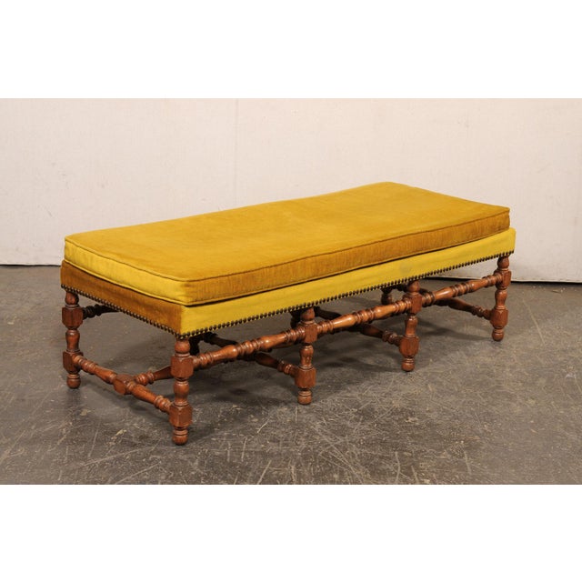 French Upholstered 5 Ft Bench, Mid 20th C. For Sale In Atlanta - Image 6 of 11