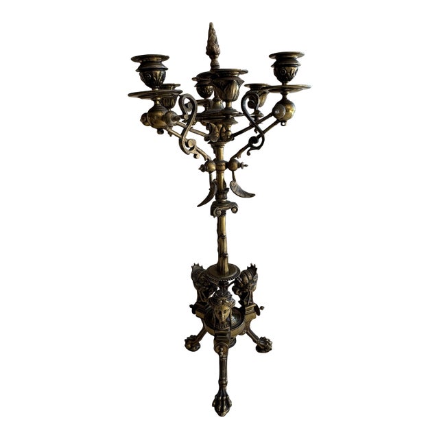 Antique 1900s Bronze Six Arm Candelabra For Sale