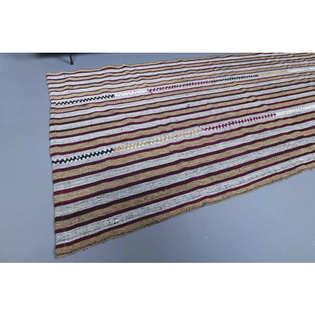 1970s Vintage Turkish Hand-Knotted Wool Cotton White Kilim Runner Rug For Sale - Image 5 of 11