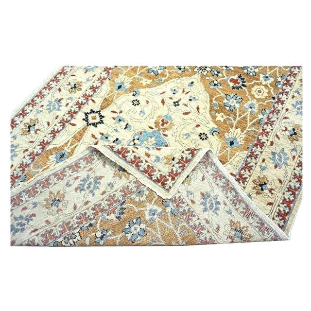 Ivory 21st Century Afghan Sultanabad Wool 5x18 Tan, Blue & Ivory Handmade Gallery Rug #1143691 For Sale - Image 8 of 8