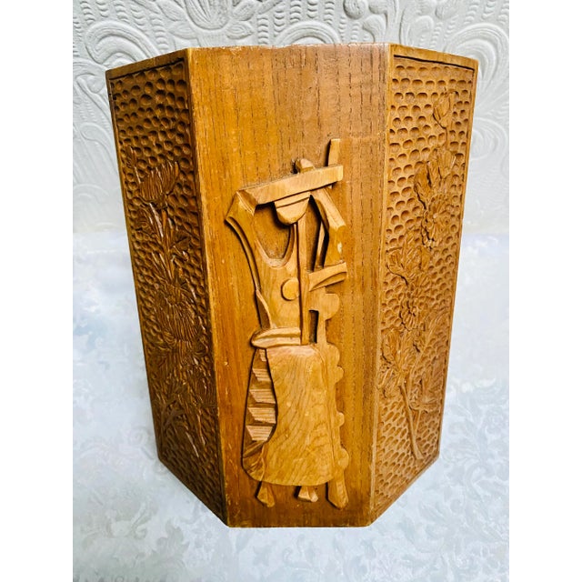 Wood Mid Century Hand Carved Teakwood Wine Holder Ice Bucket For Sale - Image 7 of 13