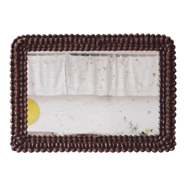 Pinecone Frame Mirror, Tramp Art Style With Antique Glass For Sale