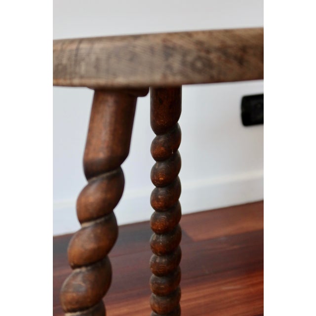 Rustic Vintage Rustic Tripod Stool in Turned Wood, 1950s For Sale - Image 3 of 6