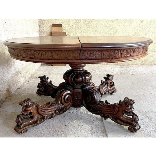 Immense extendable renaissance-style solid walnut table (504 cm) immense extendable renaissance-style pedestal table from...