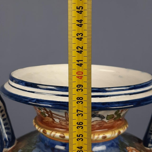 Large Vintage Historiated Polychrome Majolica Vase with Zoomorphic Handles from Albissola, 20th Century For Sale - Image 13 of 14