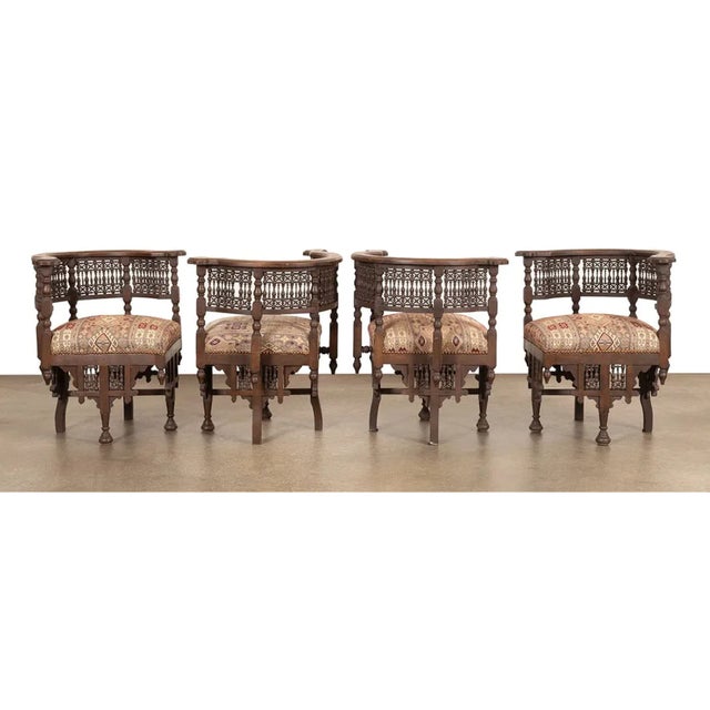 Islamic Early 20th Century Syrian Mop Inlaid Corner Chairs- Set of 4 For Sale - Image 3 of 6
