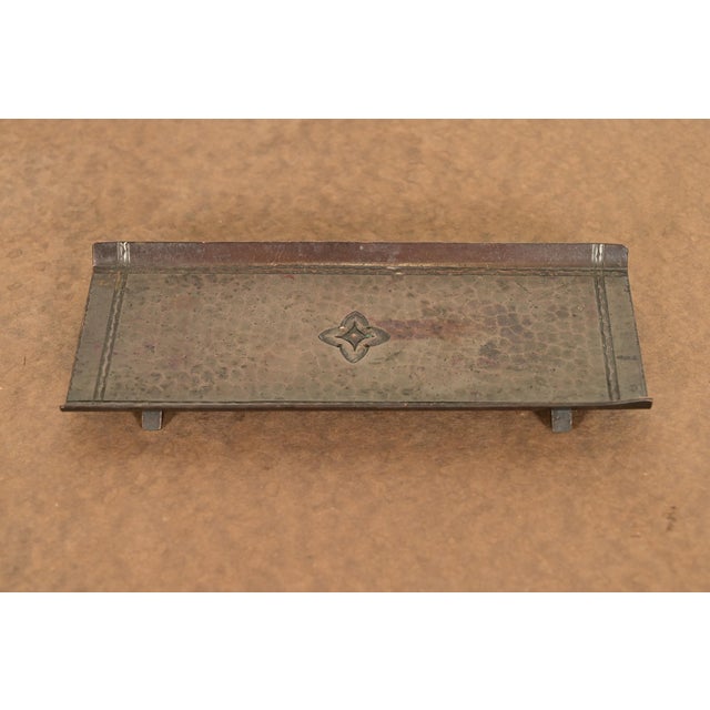 A gorgeous Arts & Crafts period hand hammered copper Quatrefoil pen tray By Roycroft (signed with impressed orb and cross...