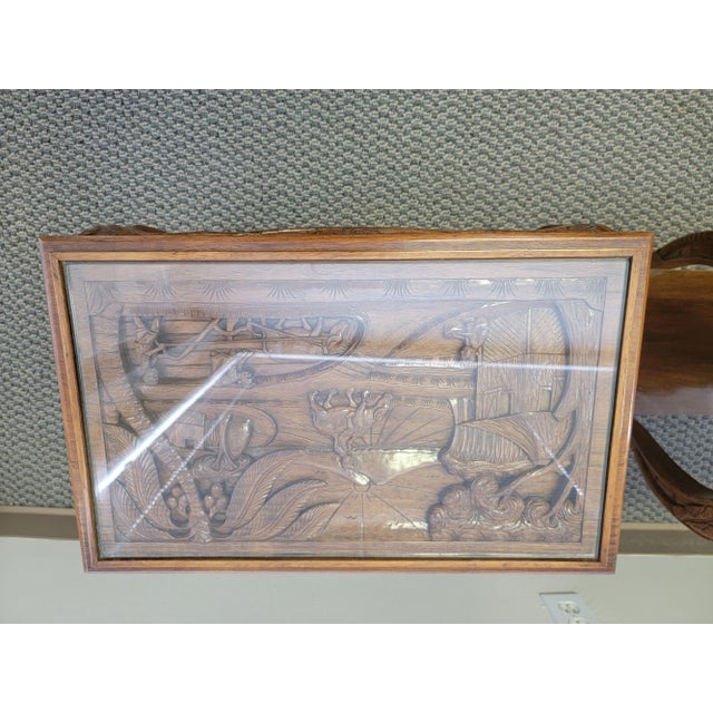 Two Chinoiserie Carved Wood Side Tables with Glass - Set of 2 For Sale - Image 4 of 9