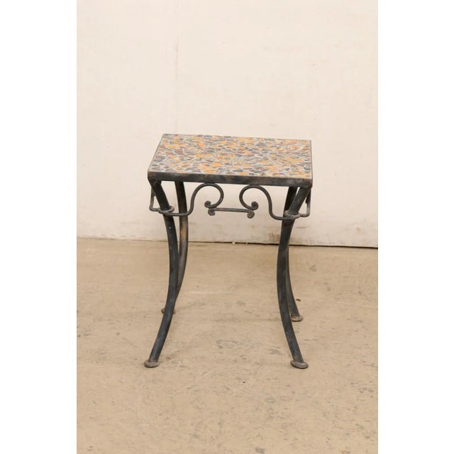 Mid 20th Century Iron Side Table with Mosaic Tile Top For Sale - Image 4 of 12