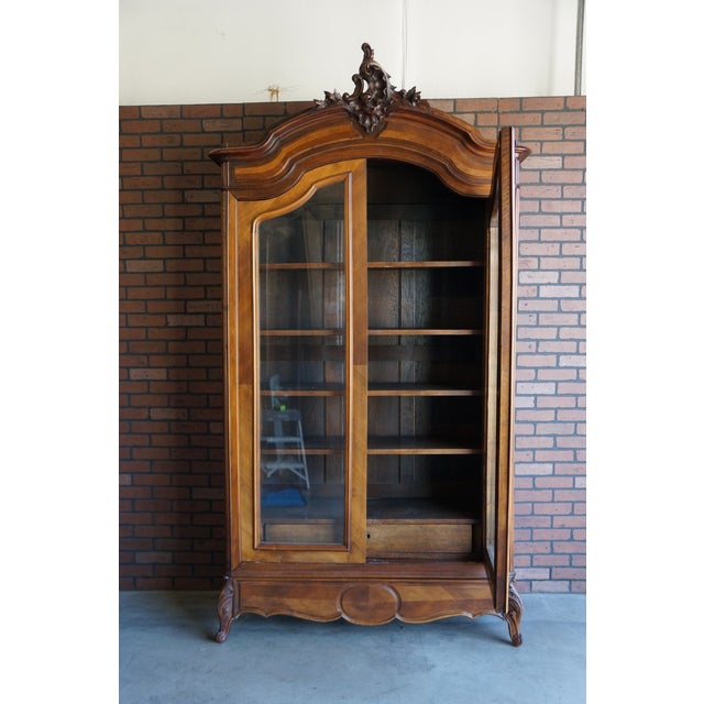 Wood Antique French Rococo Glass Front Armoire For Sale - Image 7 of 11