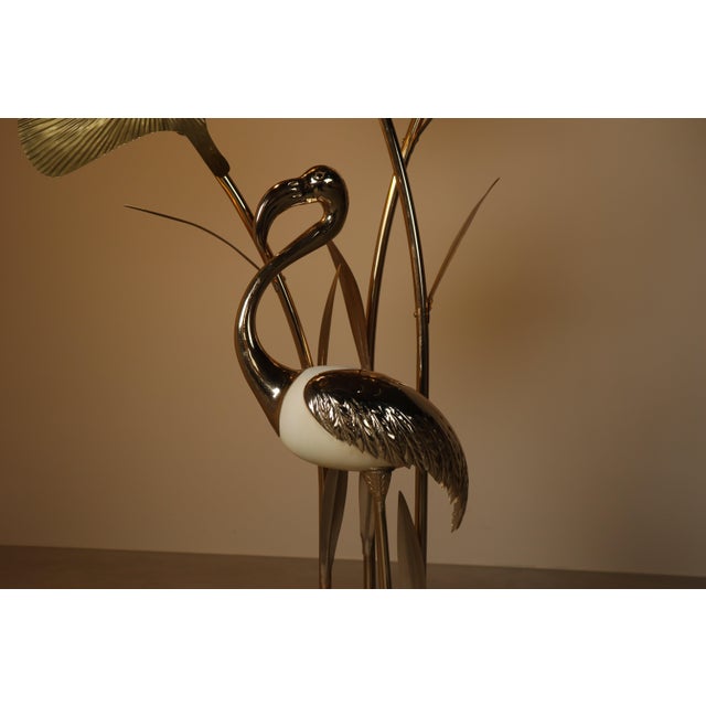 1970s Large Brass Flamingo Floor Lamp with Sculptural Ginkgo Leaves, Italy, 1970s For Sale - Image 5 of 16