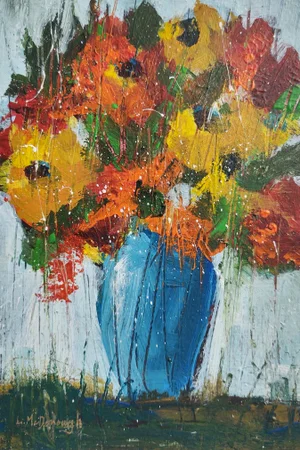 "Summer Bouquet II" Contemporary Expressionist Style Floral Still Life Painting by Linda McDonough