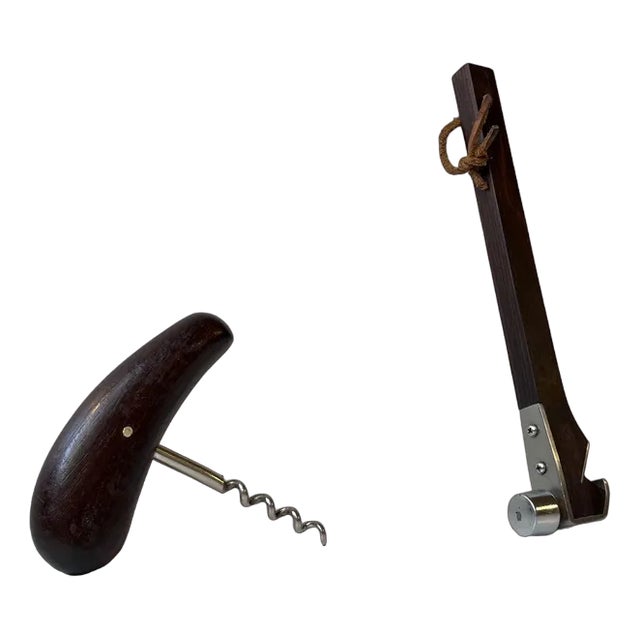 Mid-Century Danish Corkscrew & Bottle Opener in Rosewood, 1960s, Set of 2 For Sale