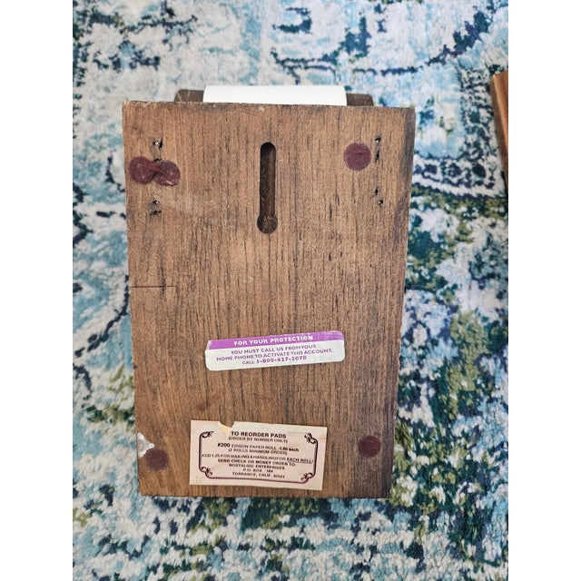 Wood Notepad Holder with paper roll. Replica 1900s technology. Circa 1970s.