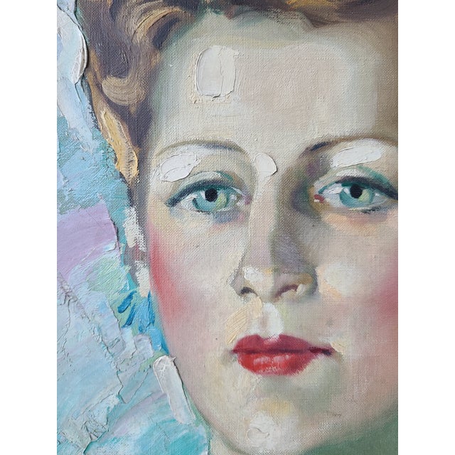 Robert Falcucci Mid-Century 1950s Oil Painting Portrait of a Woman For Sale - Image 4 of 15