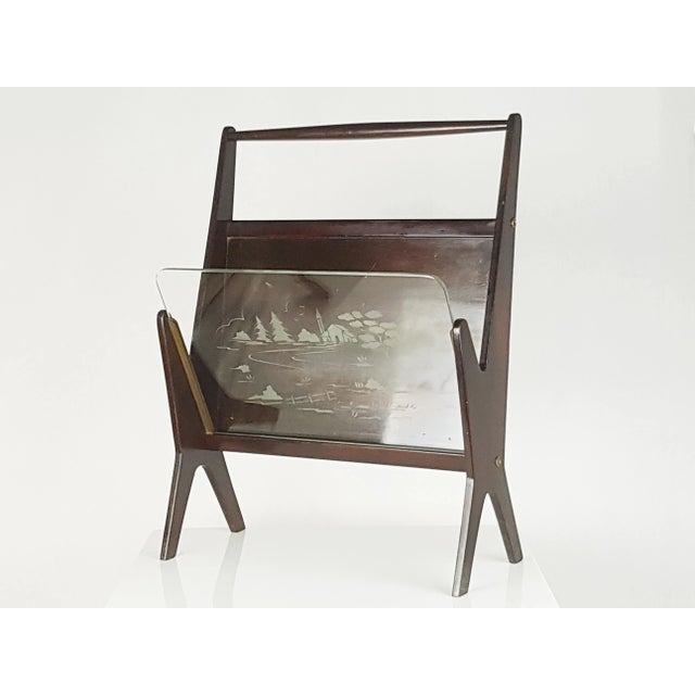 Mid-Century Modern Italian Stained Plywood & Decorated Glass Magazine Rack, 1950s For Sale - Image 3 of 13