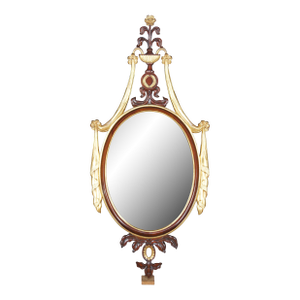 1990s Maitland Smith Adams Style Parcel Gilt Neoclassical Carved Mahogany Mirror