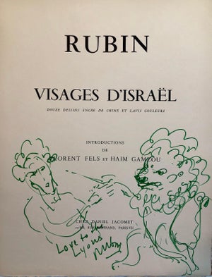 Reuven Rubin, Original Drawing Reuven Rubin Self Portrait with Lion Modern Israeli Art 1960s, 1960