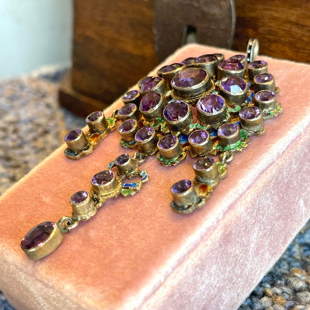 Late 19th Century Antique Austro-Hungarian Silver Amethyst Enamel Pendant For Sale - Image 5 of 8