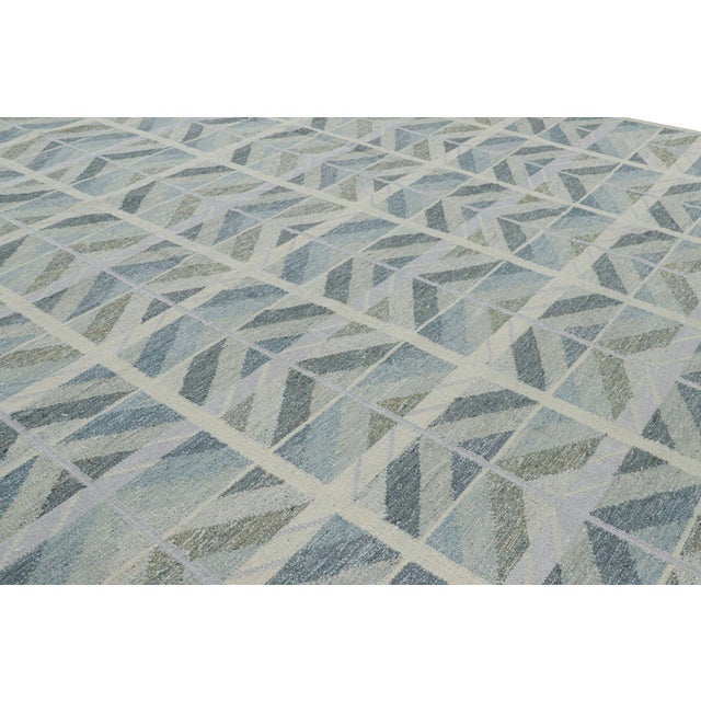 Rug & Kilim Rug & Kilim’s Oversized Scandinavian Style Rug in Blue With Geometric Patterns For Sale - Image 4 of 7
