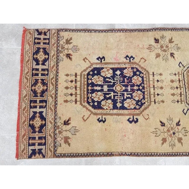 1960s 1960s Beige and Blue Vintage Hallway Runner For Sale - Image 5 of 10