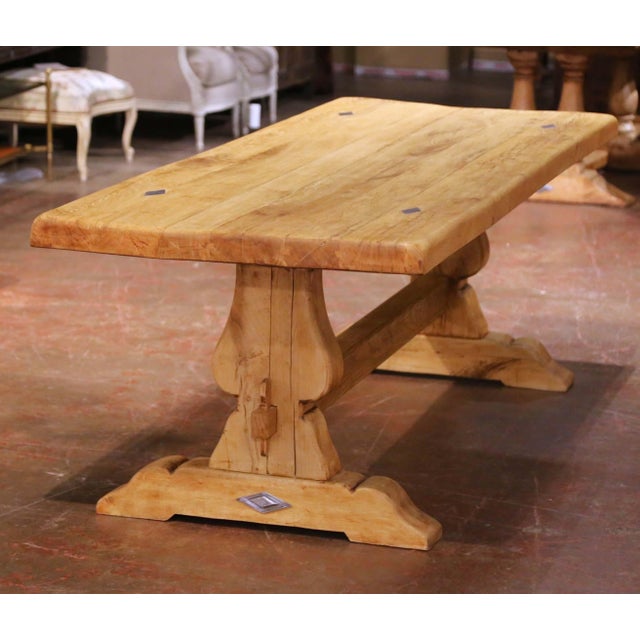 French Provincial 19th Century French Provincial Bleached Oak Refectory Trestle Farm Table For Sale - Image 3 of 8