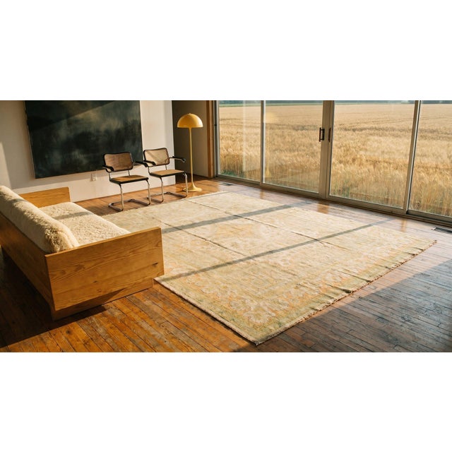 1930s Ivory Floral Antique Turkish Oushak Rug 9'10" X 13'4" Handknotted Wool Carpet For Sale - Image 10 of 12