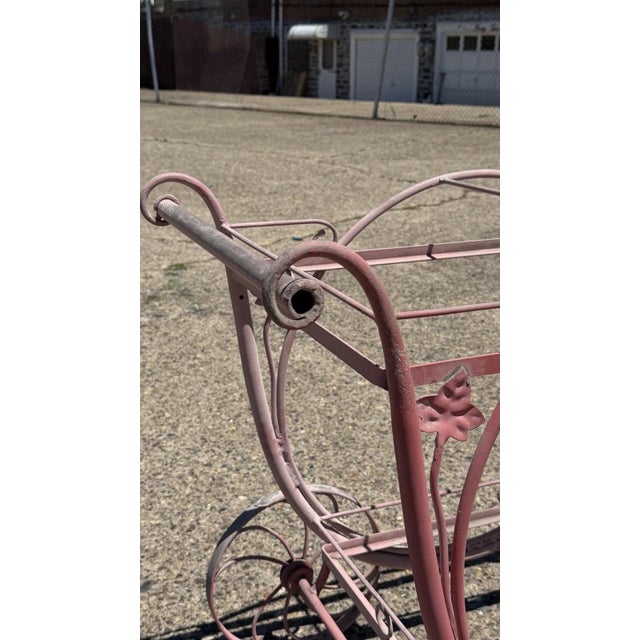 Antique Salterini Mt Vernon Wrought Iron Art Nouveau Pink Serving Bar Tea Cart For Sale - Image 15 of 16