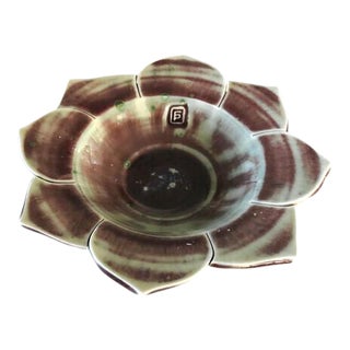 1980s Artisan Pottery Small Lotus Trinket Dish For Sale