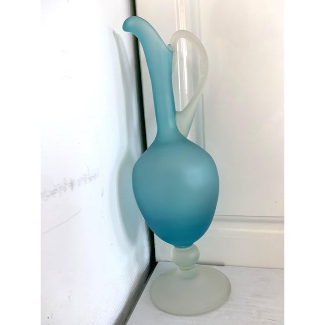 Turquoise and White Sandblasted Glass Carafe, 1970s For Sale - Image 17 of 18