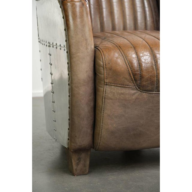 Cowhide Leather Aviator Club Armchair with Aluminium Finish For Sale - Image 11 of 13