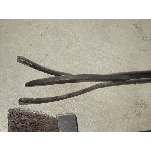 Set of Three Vintage French Country Black Iron Fireplace Tools Plus Poker Tool For Sale - Image 13 of 17