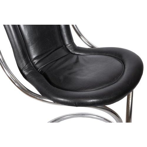 Tubular Steel Chairs with Black Leather by Tecnosalotto, 1970s, Set of 6 For Sale - Image 3 of 7