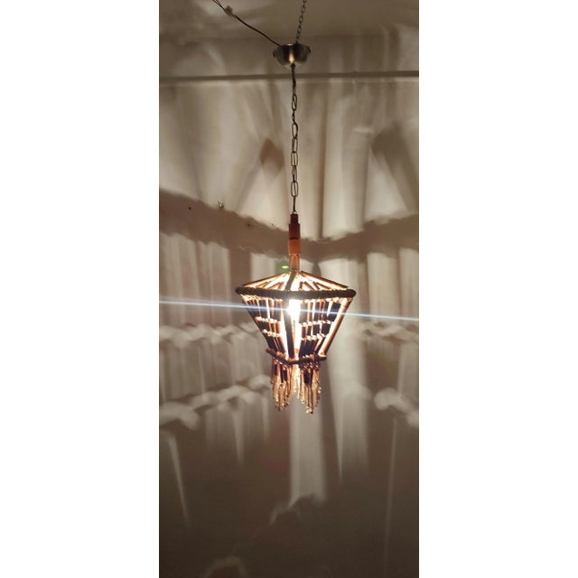 Beige Bamboo and Macramé Ceiling Lamp, Spain, 1980s For Sale - Image 8 of 11