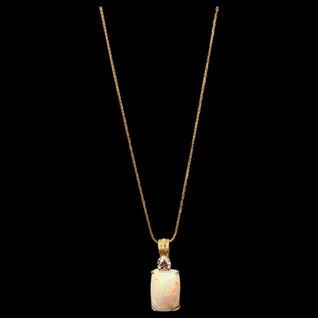7 Ct Ethiopian Opal & Diamond Pendant / Necklace 14 Karat + 14 Kt Gold Chain For Sale - Image 18 of 18
