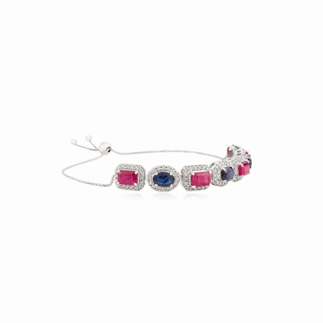 Boho Chic Mid 20th Century 4.65Ct Ruby Sapphire & Diamond Adjustable Bracelet in 14k Gold For Sale - Image 3 of 14