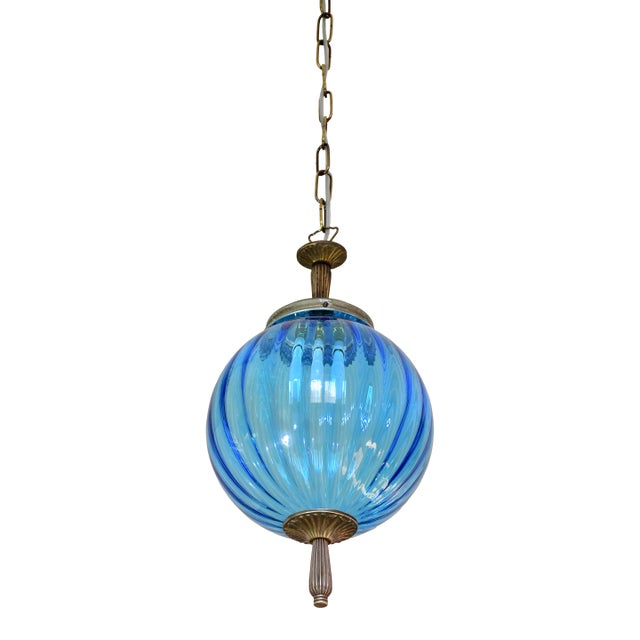 Vintage Murano Blue Glass Pendant Light, 1960 For Sale